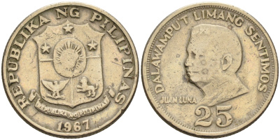 Филиппины 25 сентимо 1967 Хуан Луна KM 199 медь цинк никель    4595-953