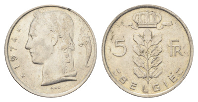 Бельгия 5 франков 1974 Belgie, Бодуэн I (1951-1993) KM 135 медно-никель 4704-1125