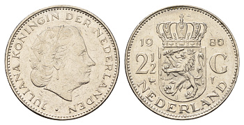 Нидерланды 2 1/2 гульдена 1980 Юлиана (1948-1980) KM 191 никель 4683-922
