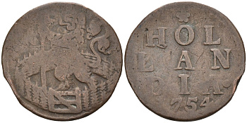 Голландия (Holland), Нидерланды 1 дуит 1754 KM 80 медь 3334-725