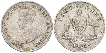 Австралия 3 пенса 1921 M, Георг V (1910-1936) KM 24 серебро 4621-1123