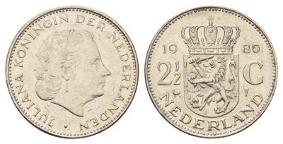 Нидерланды 2 1/2 гульдена 1980 Юлиана (1948-1980) KM 191 никель 4683-922