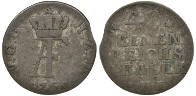 Мекленбург-Стрелиц 1/48 талера 1766 IHL, Адольф Фридрих IV (1752-1794) KM 63, Kunzel 602, Hannemann 151, Jaeger 103 серебро 4516-413