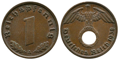 Германия 1 рейхспфенниг 1938 A KM 89, J. 361 бронза    220-259