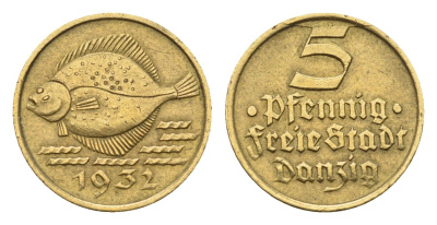 Данциг 5 пфеннигов 1932 год-тип KM 151 алюминиевая бронза 4160-768