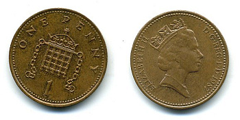 Великобритания 1 пенни 1987 Елизавета II (1952-2022) КМ 935, Spink 4381 (B3) бронза 4110-835