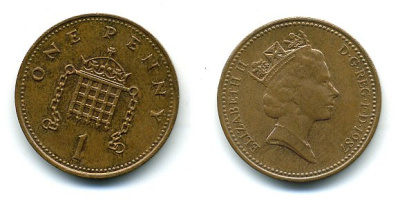 Великобритания 1 пенни 1987 Елизавета II (1952-2022) КМ 935, Spink 4381 (B3) бронза 4110-835