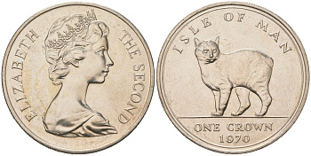 Остров Мэн 1 крона 1970 кошка Мэна (мэнкс) KM 18 медно-никель BU 4386-1022