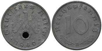 Германия 10 рейхспфеннигов 1940 B KM 101, J. 371 цинк    3459-553