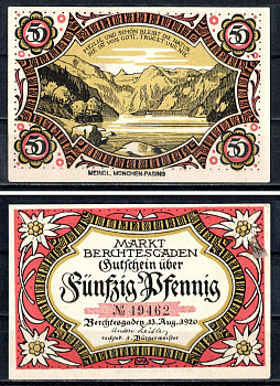 Берхтесгаден (Бавария) 50 пфеннигов 1920 Mehl Grabowski 76.2 бумага UNC (пресс) 7556-48-3-1