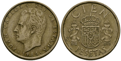 Испания 100 песет 1984 Хуан Карлос I (1975-2014) KM 826 алюминиевая бронза 4586-616