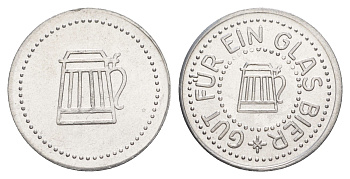 Германия жетон в 1 "стакан пива" ND диаметр 24 мм, вес 1,1 гр алюминий UNC 4638-827