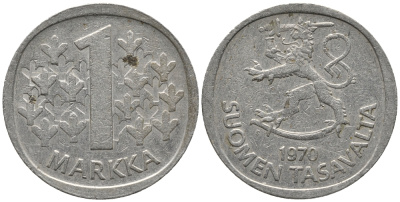 Финляндия 1 марка 1970 KM 49а медно-никель 34-1047