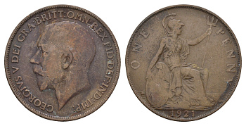 Великобритания 1 пенни 1921 Георг V (1910-1936) KM 810, Spink 4052 бронза 79-642