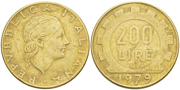 Италия 200 лир 1979 R, шестерня KM 105 алюминиевая бронза 4523-825