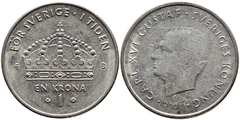Швеция 1 крона 2002 Карл XVI Густав (1973- ) KM 894 медно-никель 4110-724