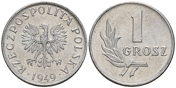 Польша 1 грош 1949 KM 39 алюминий UNC 4189-462