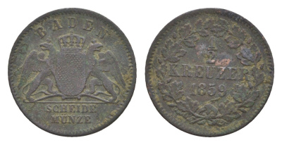 Баден 1/2 крейцера 1859 Фридрих I (1856-1907) KM 241 медь 4639-419