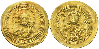 Византийская Империя гистамен номисма 1042-1055 Константин IX Мономах, образ Христа Пантократора/бюст императора анфас, Константинополь, 3,97 гр Sear 1830 золото 00-00