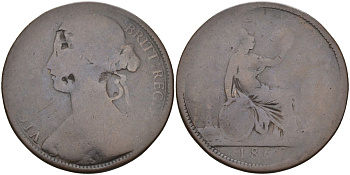 Великобритания 1 пенни 1860 Виктория (1837-1901) KM 749.2, Spink 3954 бронза 4117-646