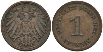 Германия 1 пфенниг 1906 E KM 10, J. 10 медь 4567-1235