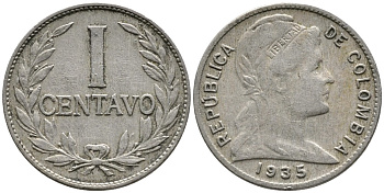 Колумбия 1 сентаво 1935 KM 275 медно-никель 4532-168