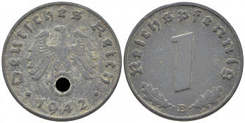 ГЕРМАНИЯ 1 РЕЙХСПФЕННИГ 1942 B KM 97, J. 369 цинк 112-468