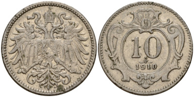 Австрия 10 геллеров 1910 Франц Иосиф I (1848-1916) KM 2802 никель 4164-633
