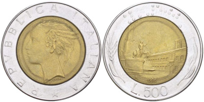 ИТАЛИЯ 500 ЛИР 1986 R KM 111 биметалл 4523-841