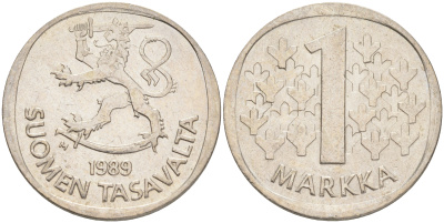 ФИНЛЯНДИЯ 1 МАРКА 1989 M KM 49а медно-никель 4556-812