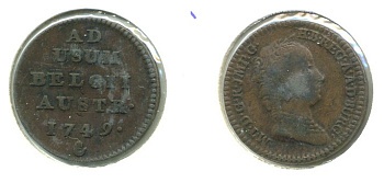 АВСТРИЙСКИЕ НИДЕРЛАНДЫ 1 ЛИАРД 1749 МАРИЯ ТЕРЕЗА KM 2 медь 503-331