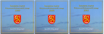 Финляндия набор из 3 евронаборов по 8 монет в каждом 1999, 2000, 2001 официальный набор в оригинальном буклете UNC 7-4-1-22