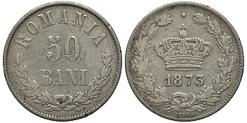 Румыния 50 бани 1873 b, Кароль I как принц (1866-1881) KM 9 серебро 441-1513