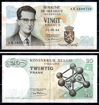 Бельгия 20 франков 1964 Pick 138 (1) бумага 6312-33-1-2