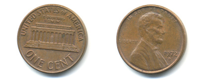 США 1 ЦЕНТ 1972 D, ЛИНКОЛЬН KM 201 медь цинк 86-213