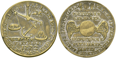 ГЕРМАНИЯ ЖЕТОН, ТОКЕН 1772 ЕДА ПРИНОСИТ ДЕНЬГИ, ВЕСЫ, DANTES желтый металл 65-827