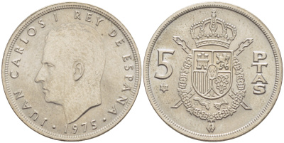 Испания 5 песет 1975 (78) Хуан Карлос I (1975-2014) KM 807 медно-никель UNC 216-447