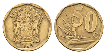ЮАР 50 центов 1996 Зантедеския Эллиота (калла), герб KM 163 сталь плакированная бронзой 4694-947