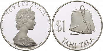 Токелау 1 тала 1979 V-образный инструмент, веревка и ведро KM 2 a серебро PROOF 1077-10-52