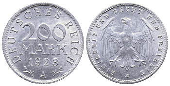 ГЕРМАНИЯ 200 МАРОК 1923 A KM 35, J. 304 алюминий 4380-441