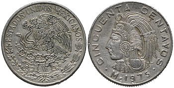 Мексика 50 сентаво 1975 индеец KM 452 медно-никель 4577-634