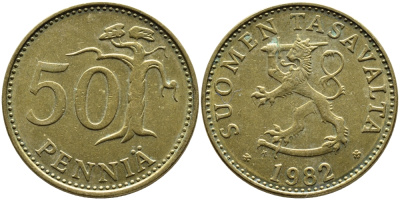 Финляндия 50 пенни 1982 К KM 48 алюминиевая бронза 4364-1914