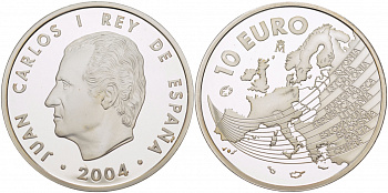 Испания 10 евро 2004 M, Расширение ЕС KM 1099 серебро PROOF 01-163-33