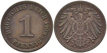 Германия 1 пфенниг 1908 A KM 10, J. 10 медь 4147-1125