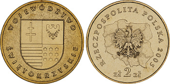 Польша 2 злотых 2005 MW, серия польские воеводства, Свентокшиское воеводство KM 560, Parchimowicz 945 нордик UNC 4676-242