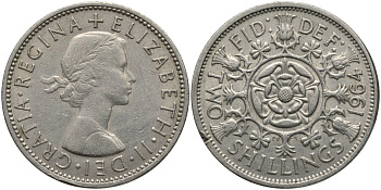 Великобритания 2 шиллинга (флорин) 1964 Елизавета II (1952-2022) KM 906, Spink 4146 медно-никель 82-936