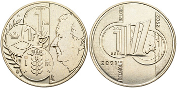Бельгия медаль 2002 ПРОЩАЙ франк, ПЕРЕХОД НА евро медно-никель 4565-536