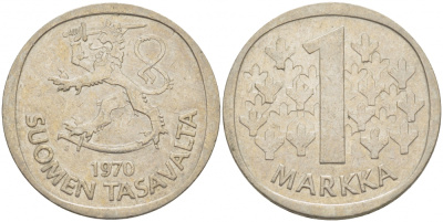 Финляндия 1 марка 1970 S KM 49а медно-никель 3718-736