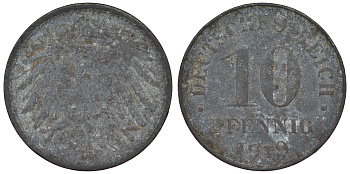 Германия 10 пфеннигов 1919 KM 26, J. 299, Weege 8 цинк 4119-1126