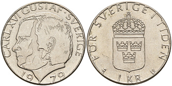 Швеция 1 крона 1979 U Карл XVI Густав (1973- ) KM 852 медь плакированная медно-никелем 4161-644